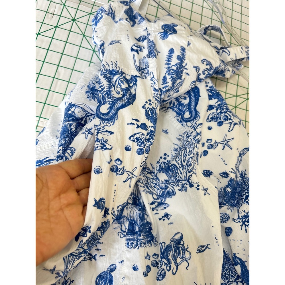 Avec Les Filles Blue White Mermaid Toile Nautical Midi Dress Size 4 sweetheart - Picture 5 of 11